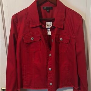 INC International Concepts Red Jean Jacket Cropped Style